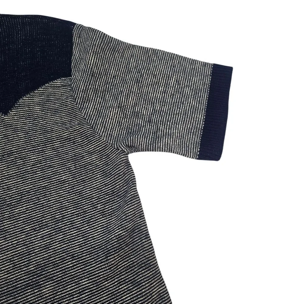 Pen West Pendleton Blue Striped Short Sleeve Western  Sweater Sz Large **READ**